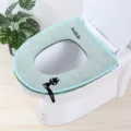 Funda de asiento de inodoro con cremallera espesada, lindo asa de gato, suave alfombrilla de pana - Verde