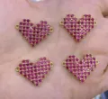14k gold plated hot pink zircon heart DIY connector charm for bracelet jewelry making - Heart Connector Charm / Gold