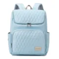 Light blue quilted backpack stylish casual diaper bag with large capacity and handy pockets. - Blue