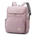 Pink quilted travel backpack for women, large capacity stylish diaper mommy bags. - Pink