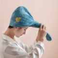 Blauwe Koraalvleece Haar Droogdoek Snelle Droog Handdoek met Schattige Eekhoorn - 25*65 cm (enkellaags) / Blauwe eekhoorn