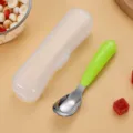 Baby 316 Edelstahl Löffel mit Aufbewahrungsbox tragbares Fütterungsbesteck für Kleinkinder. - Aufbewahrungsbox-Set / Grün