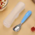 Edelstahl Baby Löffel mit tragbarer Aufbewahrungsbox Kinder Fütterung Besteck Set - Aufbewahrungsbox-Set / Blau