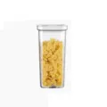 Clear plastic food storage container with airtight lid filled with yellow bow-tie pasta jar - 600ml - Small / White