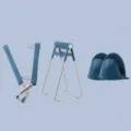 Stainless steel anti-scald clip and bowl retriever kitchen tool set in deep blue color. - 4-Piece Blue Anti-Scald Set