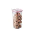Transparent plastic sealed storage jar with pink rotating lid for dry food and snacks. - 600ml - Small / Pink