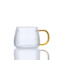 Klares Glas Kaffeetasse Hitzebeständige Gestreifte Wassertasse mit Goldgriff Haus - 301-400ml / Vertikaler Streifen Runder Becher (Gelber Griff)