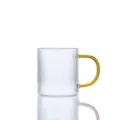 Klares geripptes Glas Kaffeetasse mit bernsteinfarbenem Griff für Tee, Saft und tägliche Getraenke. - 301-400ml / Gerader Streifen Becher (Gelber Griff)