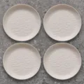 4er Set runde Knochenteller, hellgraue strukturierte kleine Servierteller für den Esstisch. - 4er-Pack / Eleganates Weiß