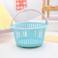 Mini Plastik Aufbewahrung Korb, hellblauer Organizer mit rosa Griff für Früchte. - Rund / Hellblau