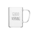 Minimalistische hittebestendige transparante glazen koffiekop met handvat en tekstprint. - Rechte Beker Zwarte Letter