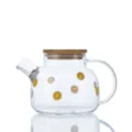 Teiera in vetro trasparente con coperchio in bambù e stampa limone giallo per uso domestico - 401-500ml / Bricco per latte di soia piccolo limone