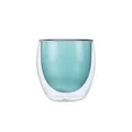 Double walled insulated glass coffee cup with green inner wall for home and office use. - 250ml