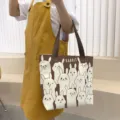 Canvas tote bag large capacity cute rabbit print shoulder bag casual student daily handbag - Cute Rabbit