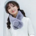 Grey plush winter scarf for women, soft furry neckerchief with cute pom pom design. Warm. - Gray