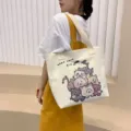 Cute cat print canvas shoulder bag for women, large capacity casual daily tote bag. - Cute Cat Family