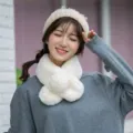 Women winter warm faux rabbit fur plush neck warmer scarf sweet style cozy winter collar - White