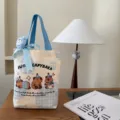 Bolso tote de lona con estampado de capibara tierno, asa azul, bolso casual para uso diario - Dulce Sueño de Carpincho