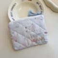 Korean style quilted cartoon coin purse, soft mini storage bag for lipstick and earphones. - Pink Blue Fairytale Rabbit
