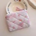 Cute quilted coin purse in pink with adorable ballet cartoon print, mini storage pouch. - Pink Sweet Dancing Cat