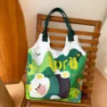 Cute cartoon canvas tote bag for women, large capacity shoulder bag for student daily use. - Forest Bear