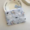 Cute blue quilted coin purse with heart and puppy print, portable mini zipper pouch for keys. - Dog