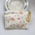Cute cartoon bear print cotton coin purse, minimalist small zipper storage bag variant. - Bear in Flowers