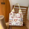 Cute cartoon canvas tote bag for women, large capacity casual shoulder bag for daily use. - Cute Rabbit Story
