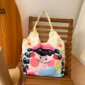 Yellow Plaid Cute Cartoon Girl Print Canvas Tote Bag Casual Shoulder Bag Variant - Dessert Princess