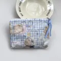 Cute cartoon printed cotton coin purse, blue check small storage bag for lipstick and keys. - Sweet Dream Bear Diary