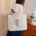 Niedliche Cartoon-Leinwand-Tragetasche, große Kapazität, lässige Schultertasche für Studenten. - Glückliches Mädchen / Kein Reißverschluss Keine Innentasche