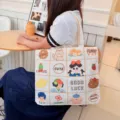 Niedliche Cartoon-Canvas-Umhängetasche, große Kapazität, Pendler-Stofftasche für Studenten. - Das Leben genießen / Kein Reißverschluss Keine Innentasche