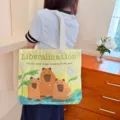 Niedliche Cartoon Capybara Druck Canvas Umhängetasche, große Kapazität Pendler Tasche. - Süßes Wasserschwein / Kein Reißverschluss Keine Innentasche