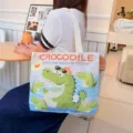 Niedliche Cartoon Canvas Tragetasche für Damen, große Kapazität lässige Umhängetasche Alltag. - Sonnenbrillen-Krokodil / Kein Reißverschluss Keine Innentasche