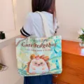 Niedliche Cartoon-Leinwand-Tragetasche für Damen, große Schultertasche für Pendeln und Schule. - Igel / Kein Reißverschluss Keine Innentasche