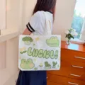 Süße Cartoon große Leinwand Umhängetasche Student lässige Einkaufstasche für den Pendelverkehr. - Glücksfrosch / Kein Reißverschluss Keine Innentasche