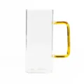 Square glass mug with amber handle, heat resistant coffee and milk cup for home use. - 301-400ml / Square Mug (Yellow Handle)