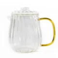 Glazen theemaker met deksel en filter, elegante gouden handgreep, ideaal voor op kantoor. - Grote eendenbekuitloop (Gehamerd) / Transparant