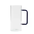 Clear square heat-resistant glass coffee mug with blue handle for breakfast milk and tea. - 301-400ml / Square Mug (Blue Handle)