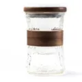 Japanese style glass tea tumbler with wooden lid and infuser band, clear hammered design for office. - Hammered Waist Cup / Clear