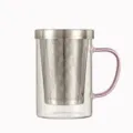 Glazen theepokal met roze handvat en roestvrijstalen infuser filter variant model clear - Roze Handvat
