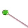 Japanese heat-resistant glass stirring rod with green round head and long handle for coffee. - Green Spoon with Pink Handle