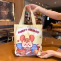 Original cartoon canvas tote bag, cute hamster pattern, large capacity daily handbag. - Foodie Mouse