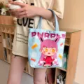 Cute cartoon canvas tote bag for women, large capacity casual shoulder handbag daily use. - Purple Hair Girl