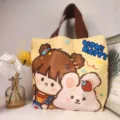 Cute cartoon canvas tote bag for women, stylish casual lunch bag and daily commuter handbag. - Girl and Rabbit