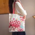 Cute cartoon print canvas tote bag for women, spacious casual shoulder bag for daily use. - No Zipper No Inner Pocket Double Sided Print / Girl with Cat