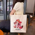 Cartoon canvas tote bag for women, large capacity shoulder bag for student daily commuting. - No Zipper No Inner Pocket Double Sided Print / Fox Girl