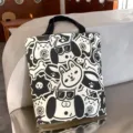 Black and white cartoon doodle canvas tote bag, large capacity casual shoulder bag for women. - No Zipper No Inner Pocket / Sunglasses Rabbit