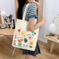 Lässige Damen Canvas Tragetasche, große Kapazität Schulter Einkaufstasche mit Blumenmuster. - Romantik und Blumen / Kein Reißverschluss Keine Innentasche