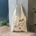 Sac cabas en toile style littéraire japonais pour femme, sac porté épaule imprimé d'automne. - Feuilles d'Automne (Sans Bouton/Poche Intérieure)